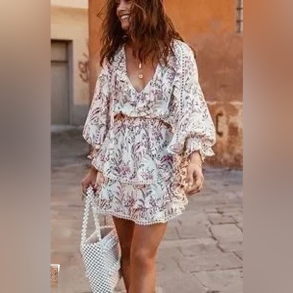 Spell Boho Floral Cream Mini Dress - Picture 8 of 13